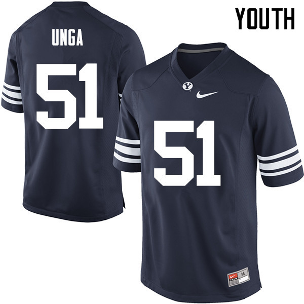 Youth #51 Morgan Unga BYU Cougars College Football Jerseys Sale-Navy